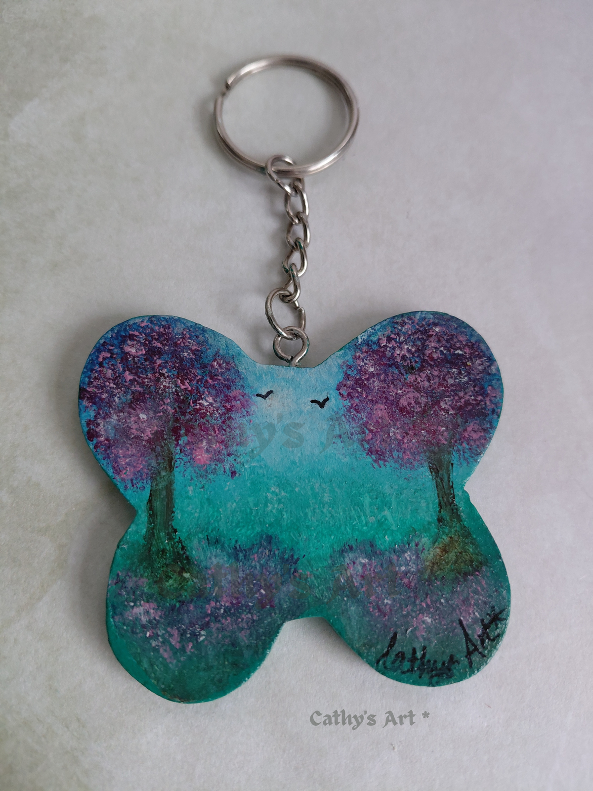 Blossom Trees Original Hand Painted Butterfly Keyring