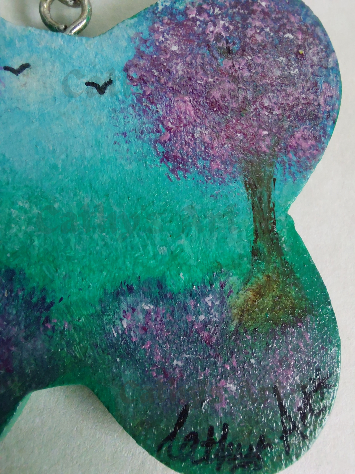 Blossom Trees Original Hand Painted Butterfly Keyring